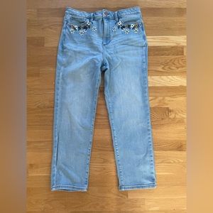 Lauren Conrad Jeans With Embroidered Flowers- Super High Rise, Slim Straight Fit